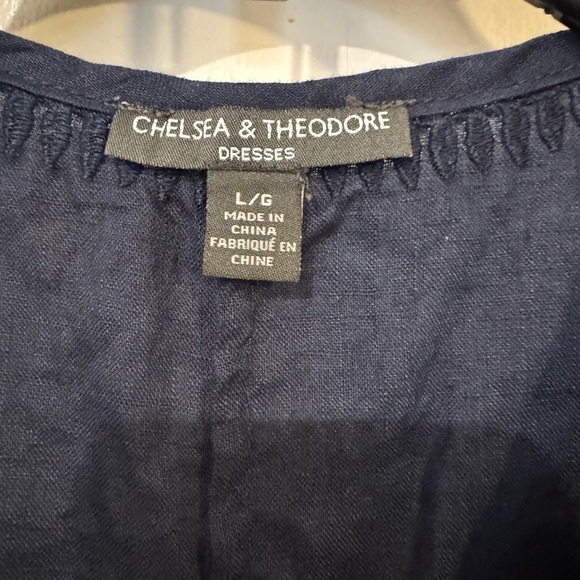 Chelsea & Theodore Navy 100% Linen Embroidered Shift Dress - S - Picture 3 of 5